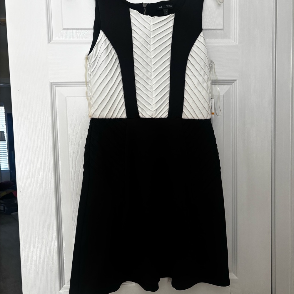 As U Wish Black and White Chevron Mini Dress